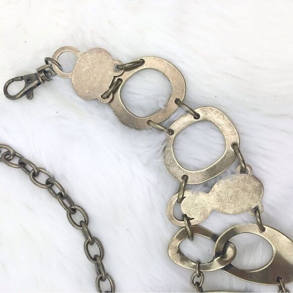 Mottled Burnished Gold Tone Ovals and Gemstone Retro Statement Chain Belt - Picture 12 of 12